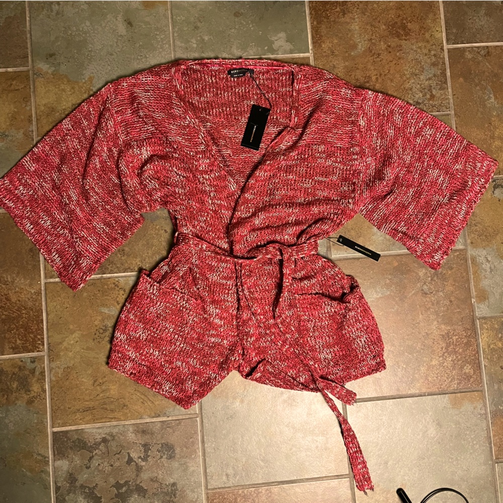 BCBGMaxAzria Red Marled Knit Wrap Sweater